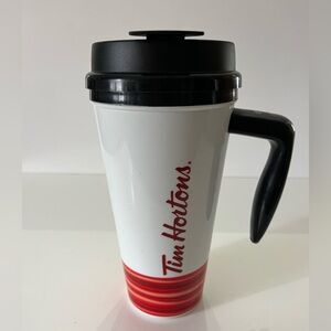 2015 Tim Hortons Striped White and Red Vintage Collectors Travel Mug
